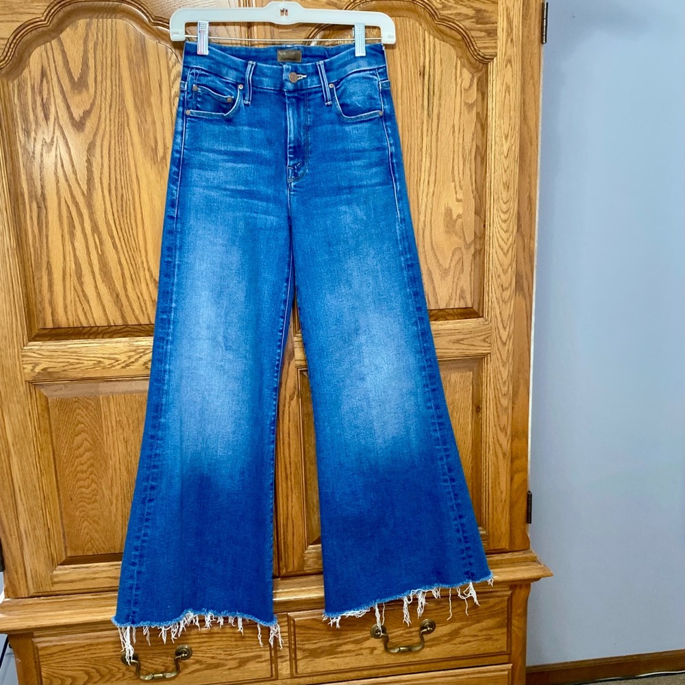 Mother Lil Roller Fray Work Hard Play Hard Light Wash Jeans Wide Leg Frayed 23 - Picture 8 of 16